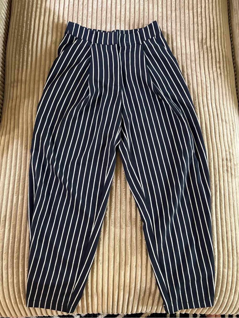 Forever 21 Striped Navy High-Waist Tapered Pants